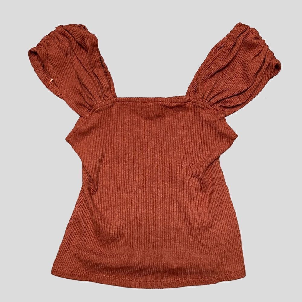 Anthropologie Burnt Orange Puff Sleeve Blouse